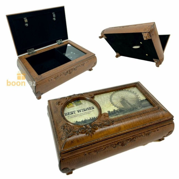 Музыкальная шкатулка с фоторамкой для украшений «Jewelry Box» (коричневая)